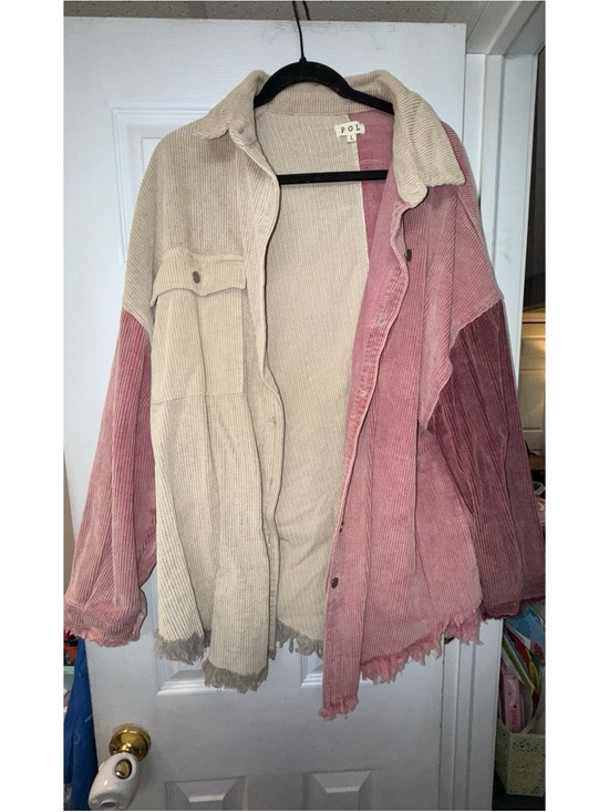 POL Jackets & Blazers - POL Colorblock Corduroy Shacket - Pink & Cream